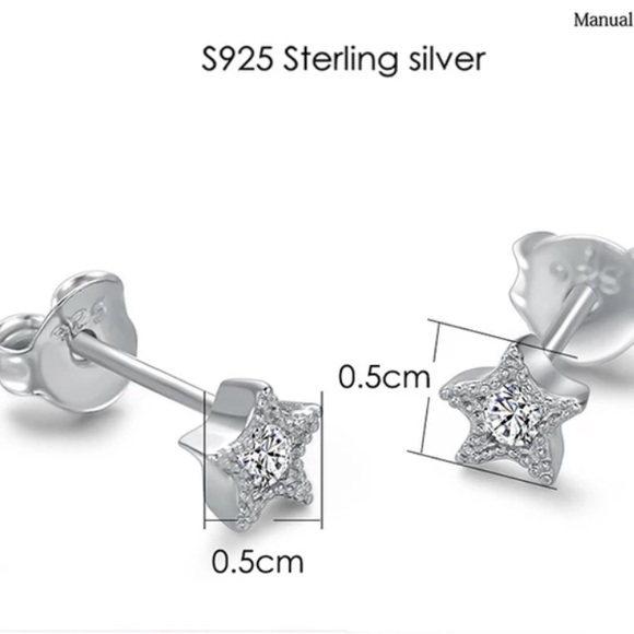 Sterling Silver 925 CZ Star Stud Earrings - Picture 4 of 5